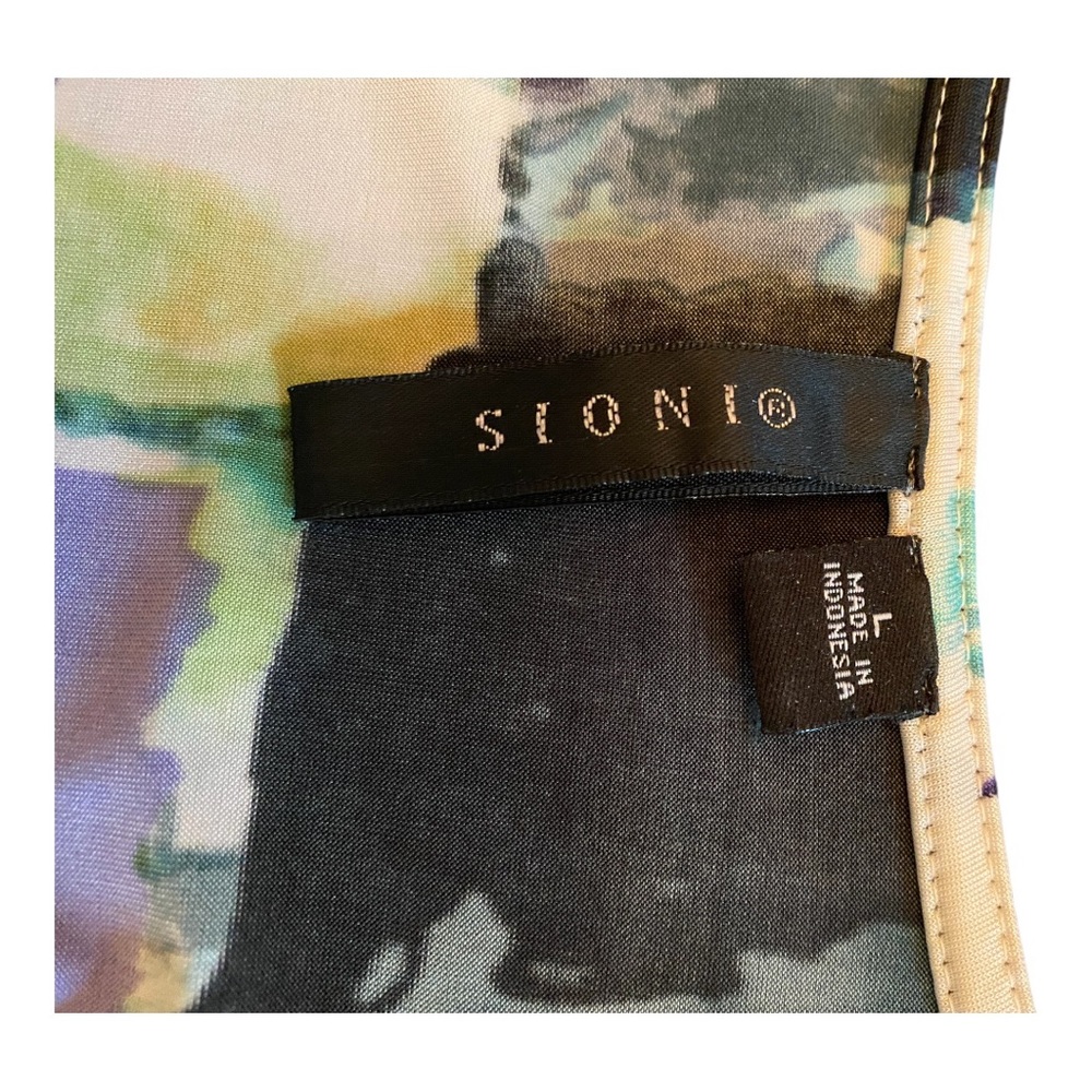 Sioni Abstract Faux Wrap Top Large Purple Blue Green Brooch Flutter Sleeve - Picture 5 of 6